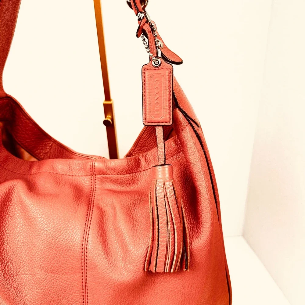 COACH Avery Coral Leather Large Hobo Shoulder Bag Tassel Purse F23309 Sienna
